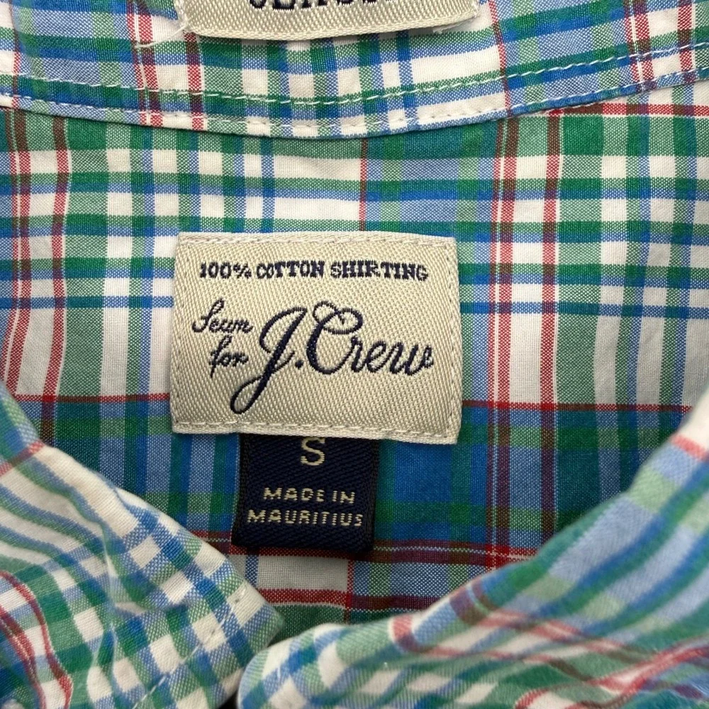 J.Crew Button Down Mens Small Blue Green Plaid Classic Fit Cotton Shirt Casual